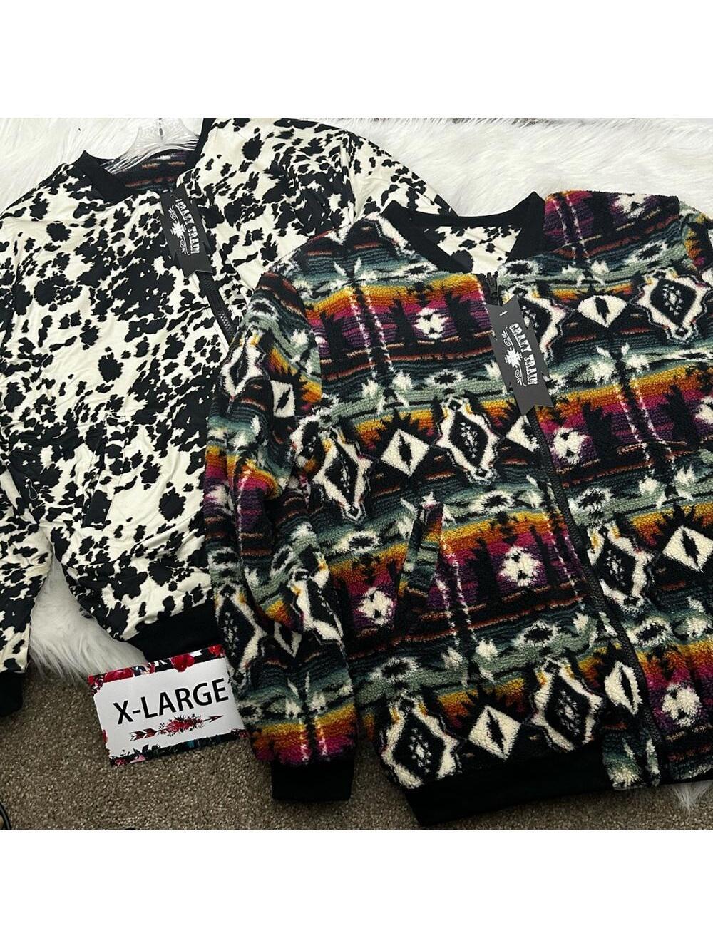 Crazy Train XL Reversable Fleece Jacket - Aztec & Cow Print